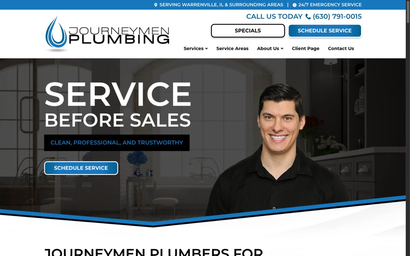 Journeymen Plumbing homepage screenshot